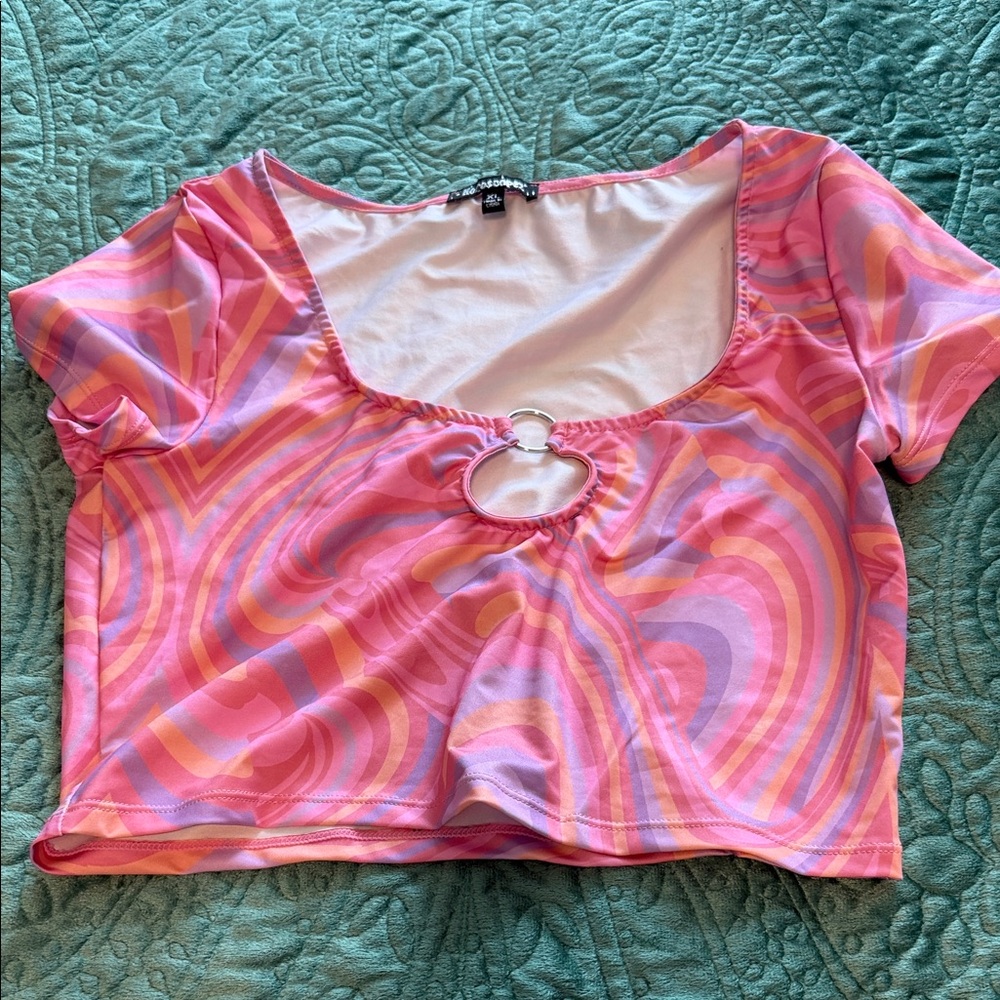 Vibrant Pink and Orange Swirl Crop Top